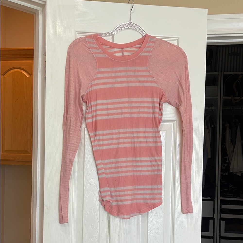 lululemon athletica Pink Striped Long Sleeve Tee